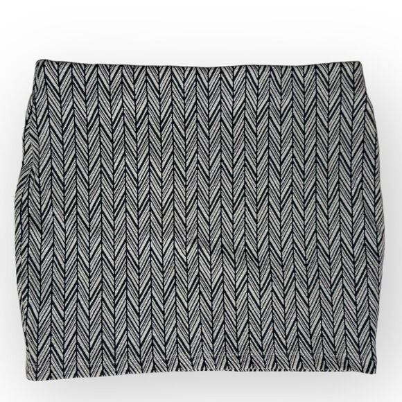 Zara Trafulac Women's Blue & White Herringbone Stretch Bodycon Mini Skirt Size L - Picture 2 of 9
